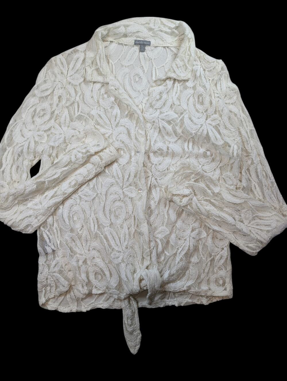 Charlotte Russe Fairycore Sheer Floral Tie Front Blouse Ivory Womens XL**